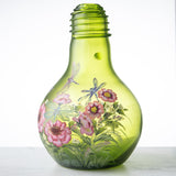 Olive Lightbulb Vase with Flowers and Dragonflies