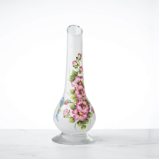 White Ramp Bud Vase with Pink Flowers