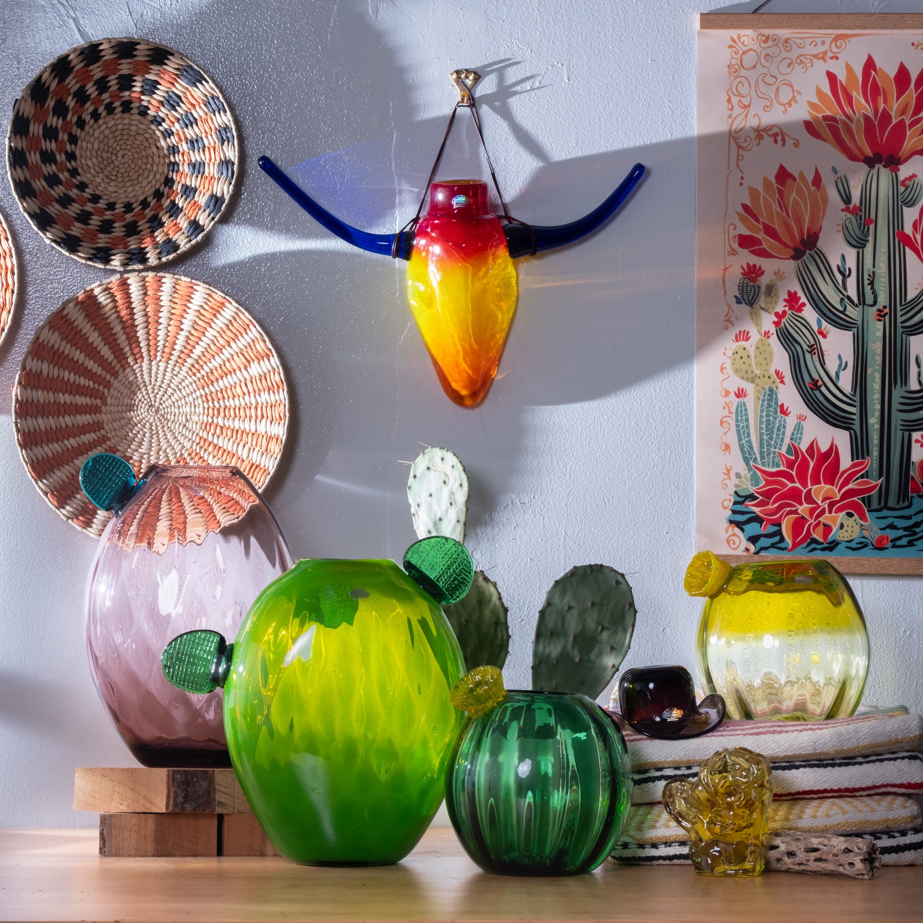 Western themed set with glass objects