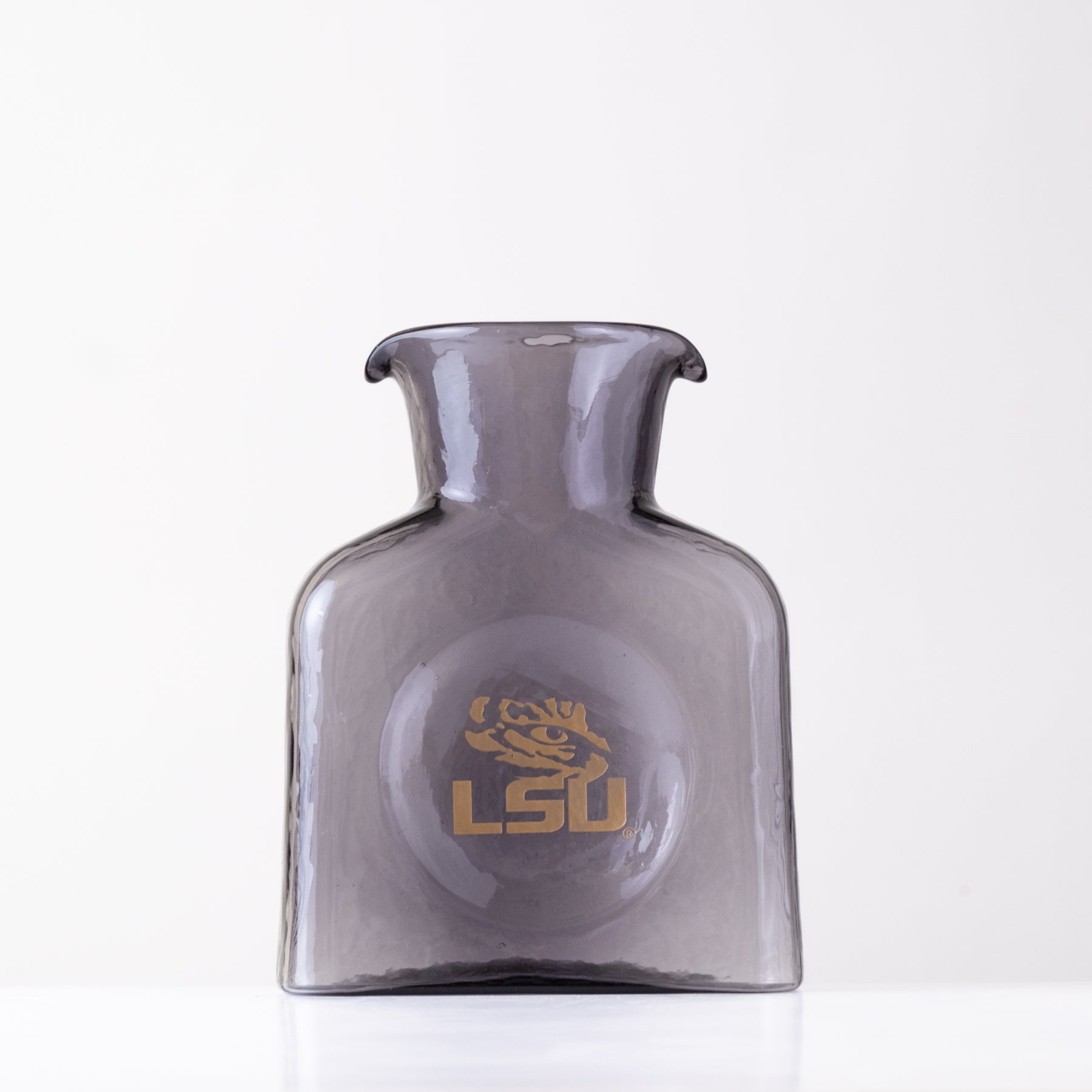 Gray vase with LSU logo on a white background