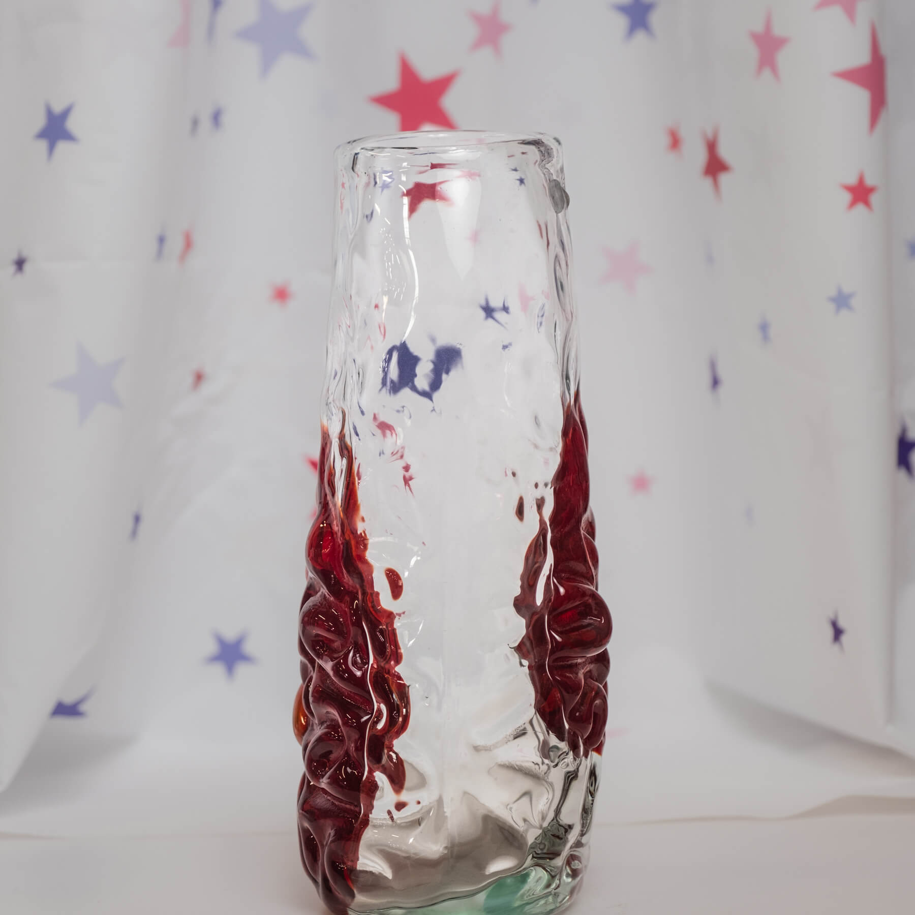 Textured Bullet Vase - Crystal with Ruby Dollops