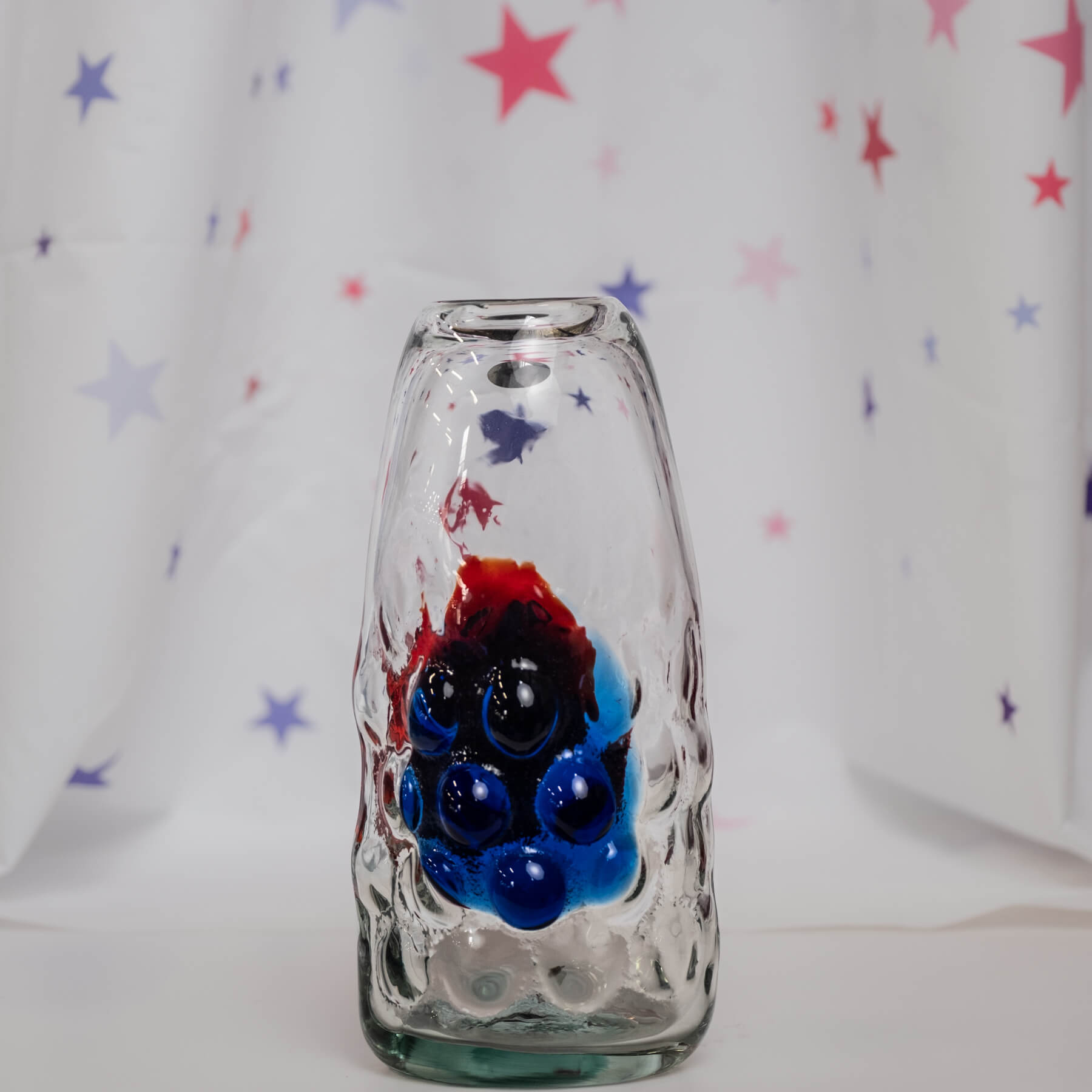 Textured Bullet Vase - Crystal with Ruby and Cobalt Dollops