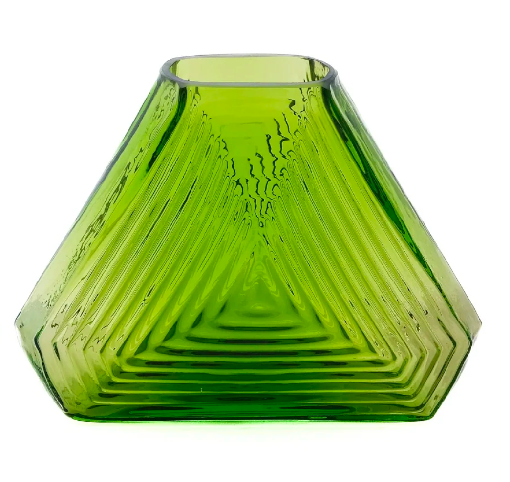 Olive colored Pyramid vase with textured design