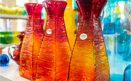Bright red and orange items in the gift shop
