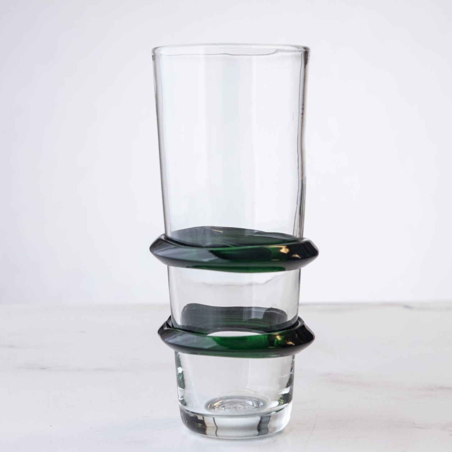 Product photo for Blenko 3749G Double Ring Glass - Crystal with Malachite