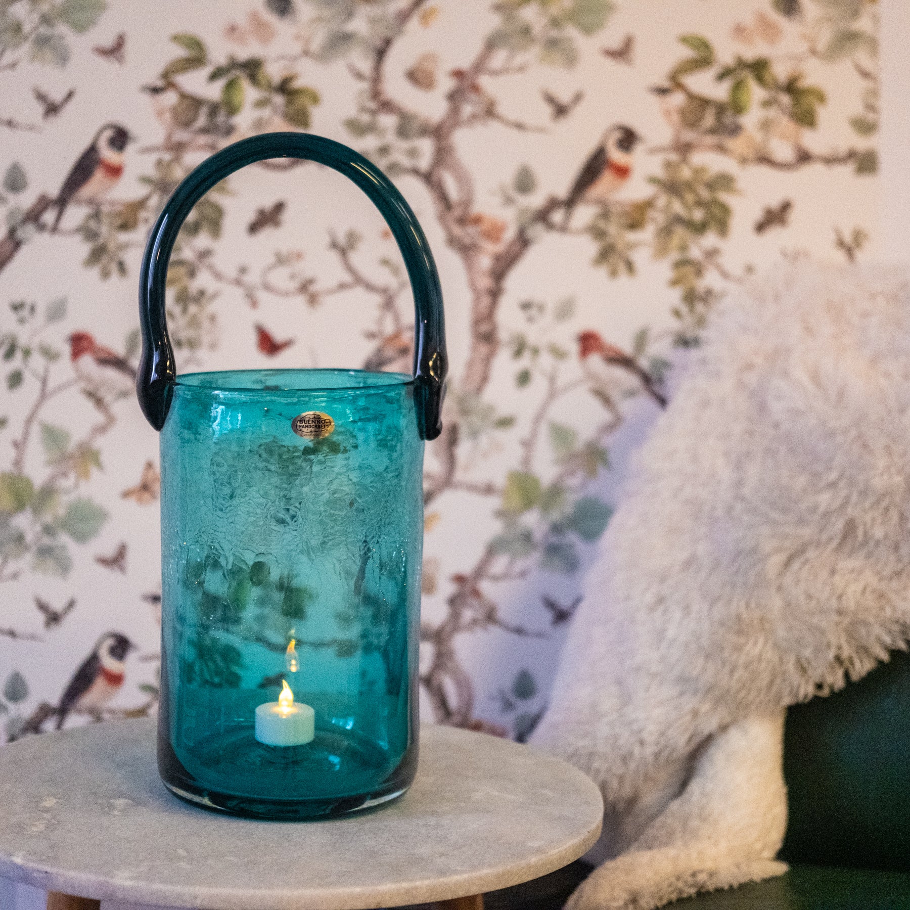 1823 Table Lantern - Seaspray with Cerulean Handle