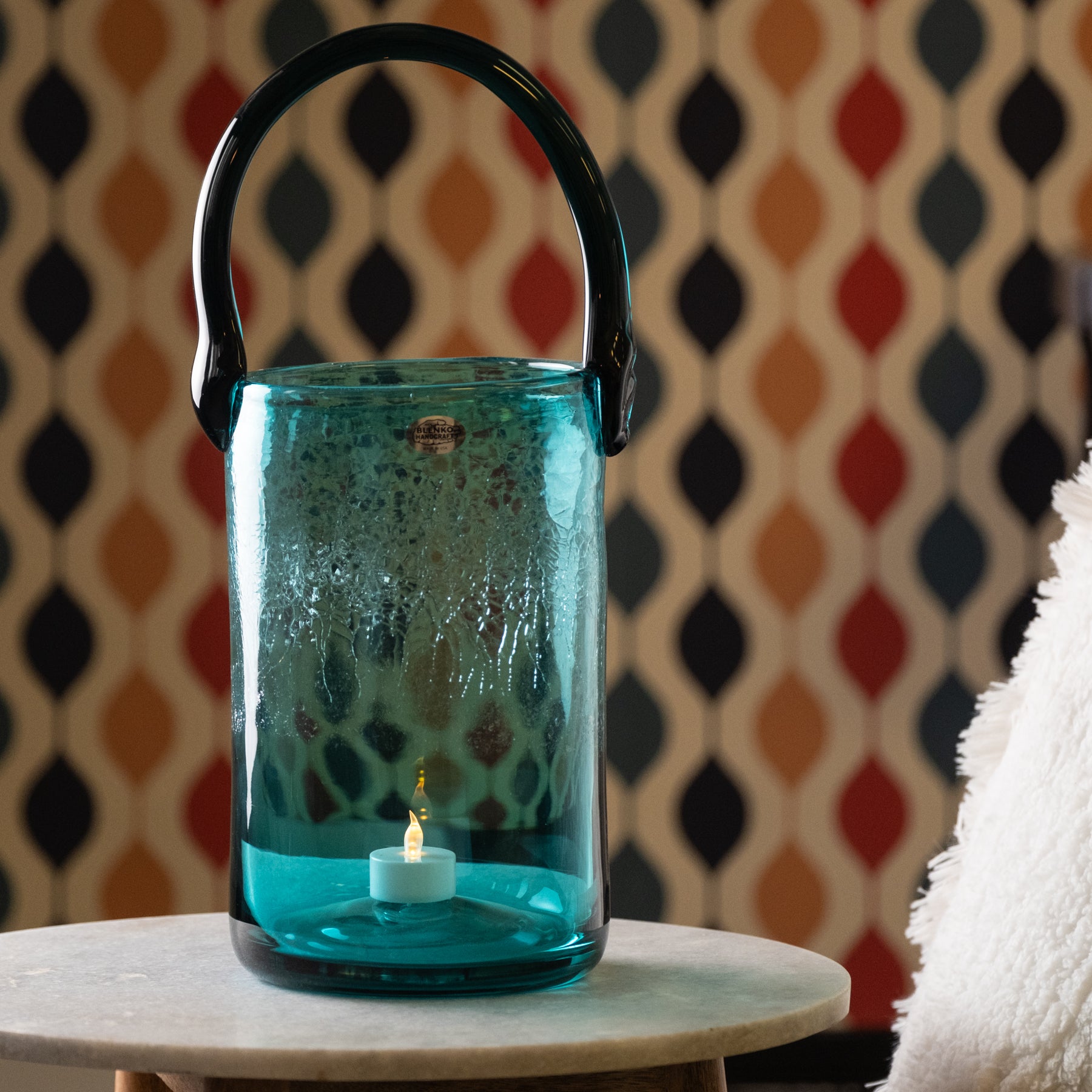 1823 Table Lantern - Seaspray with Cerulean Handle