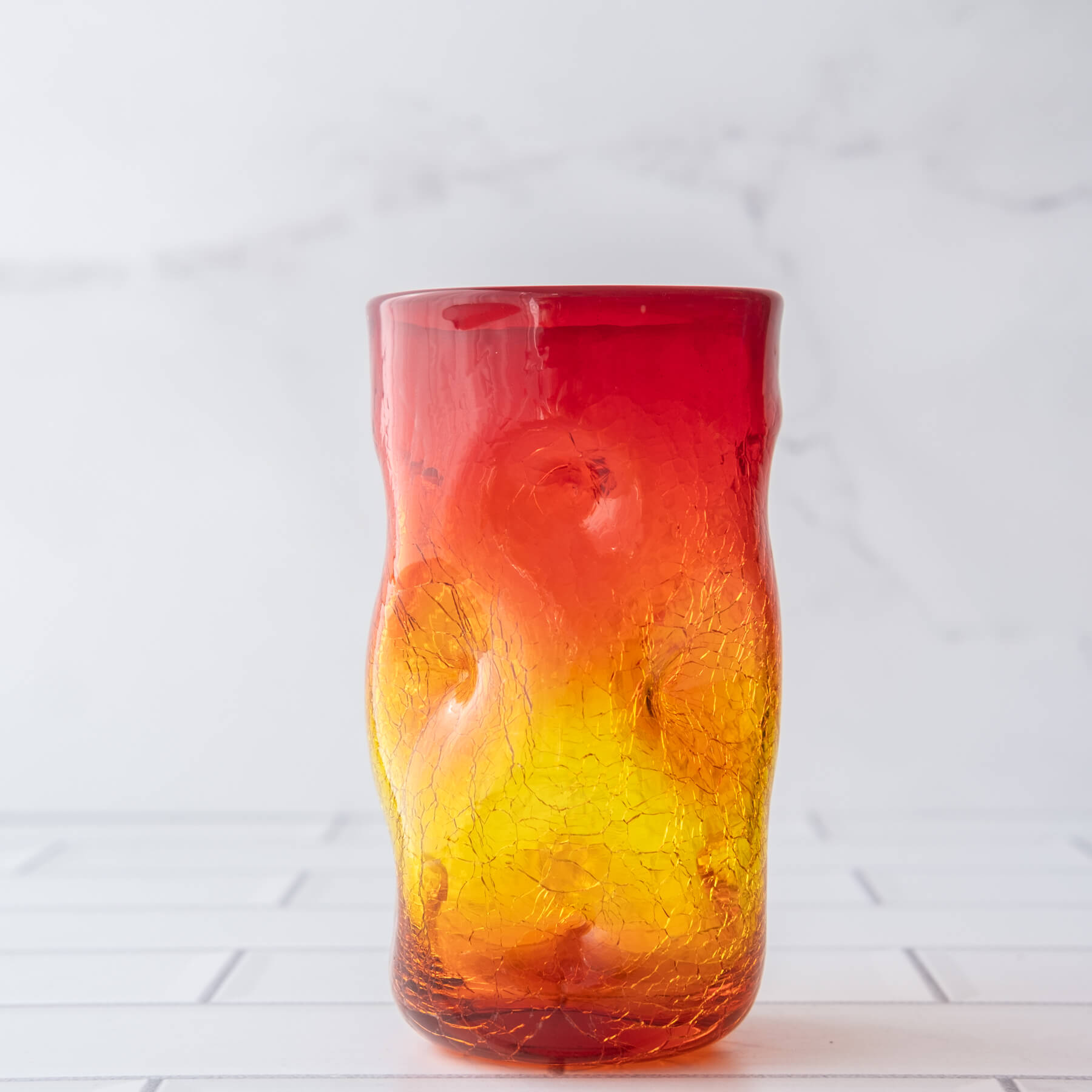 Tangerine Crackled Large Dimple Glass