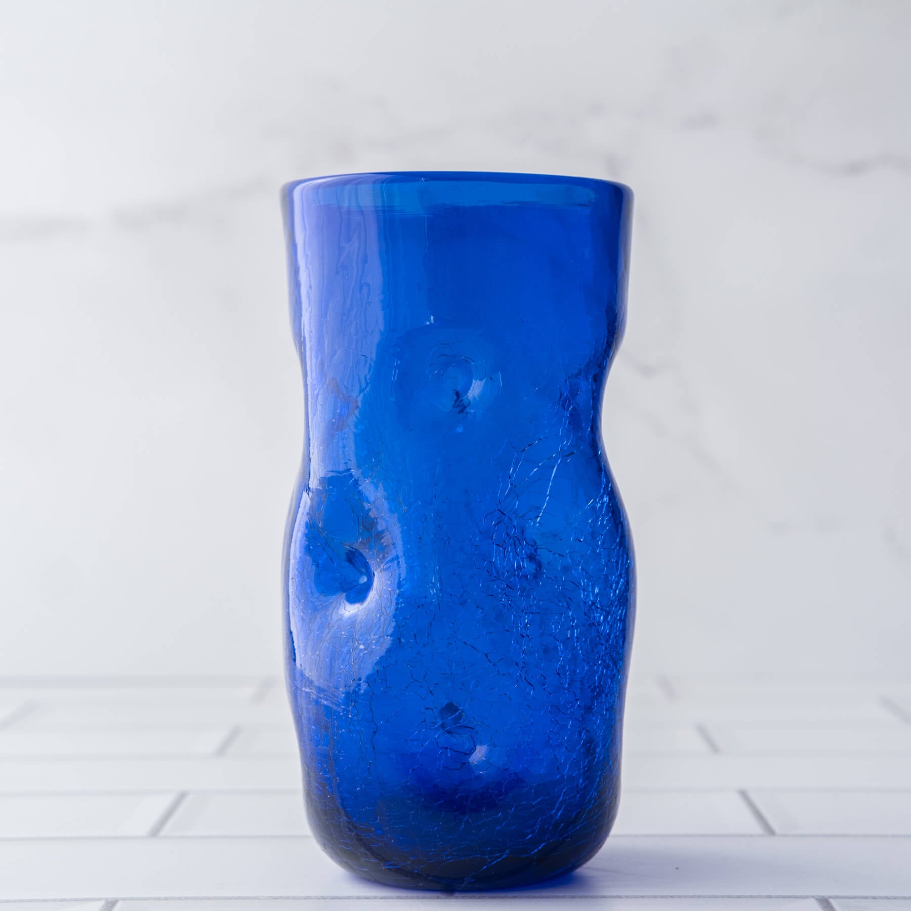 Cobalt Crackled Large Dimple Glass