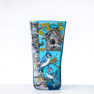 Turquoise Medium Paper Bag Vase with Blue Jays