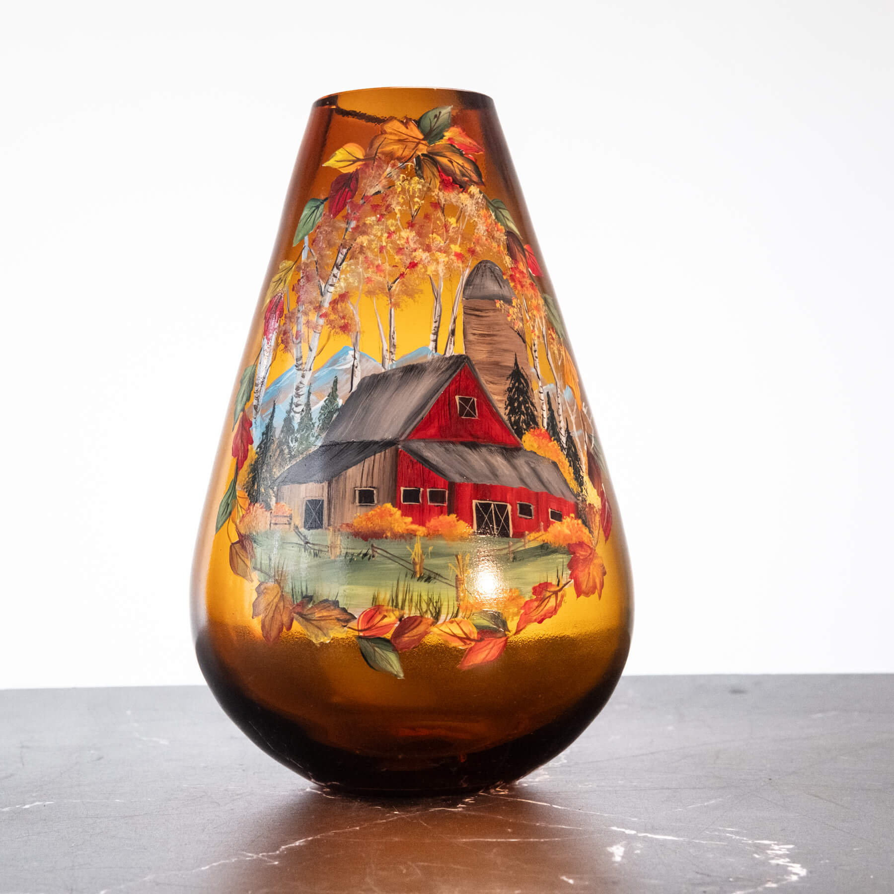 Topaz Vase with Red Barn Scene