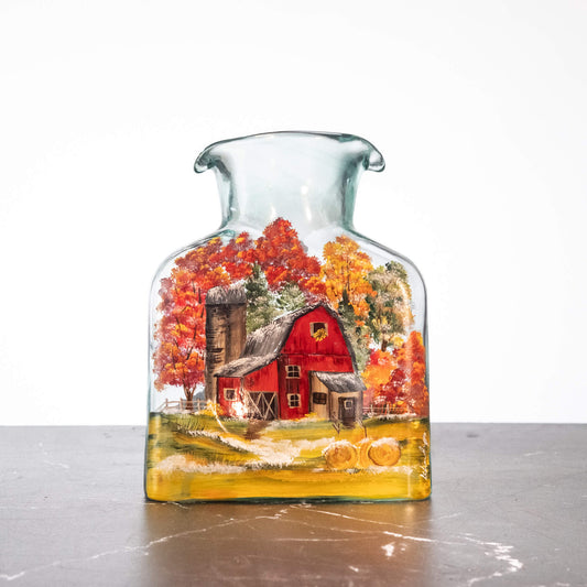 Crystal Water Bottle with Red Barn Scene