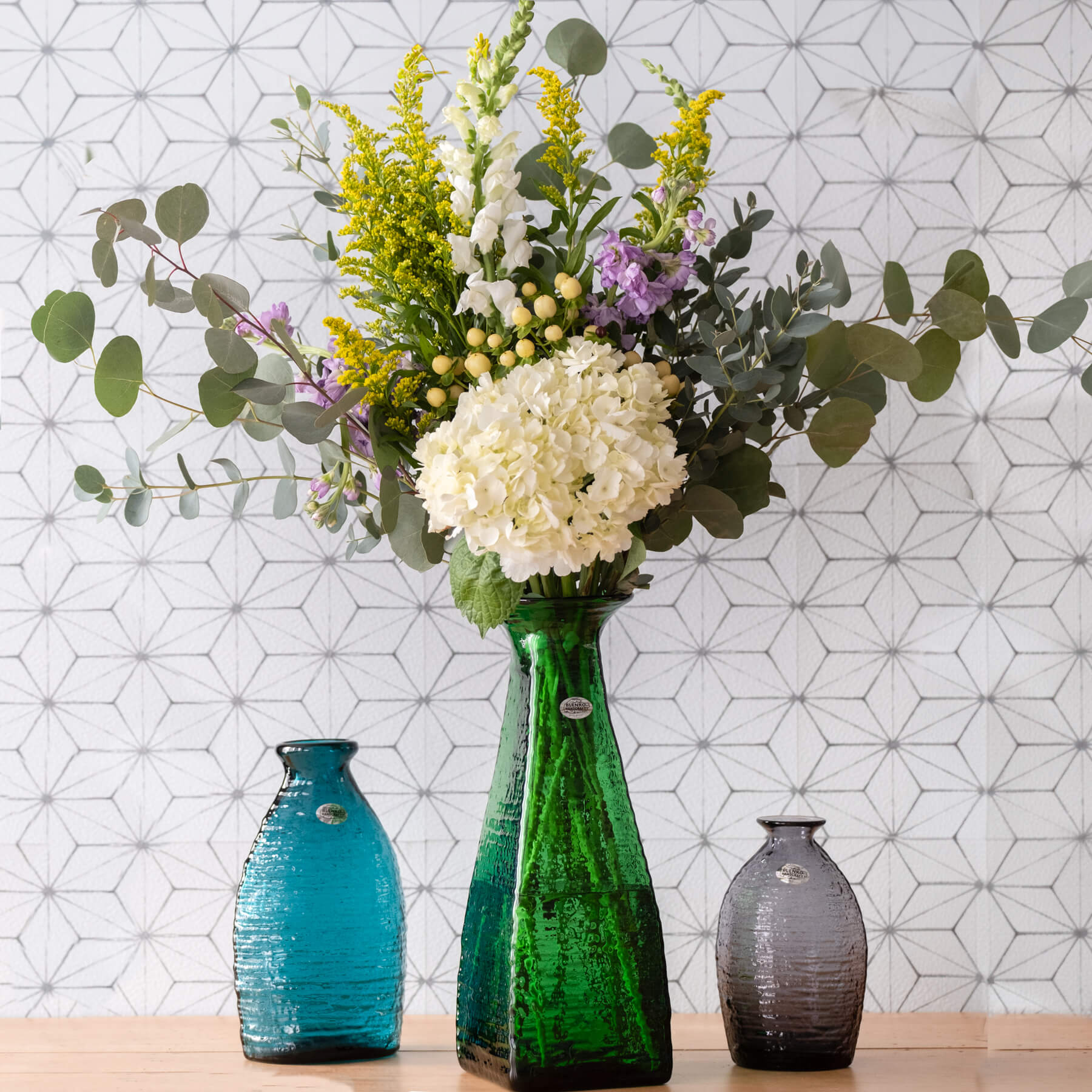 Blenko Strata Vases with Flowers