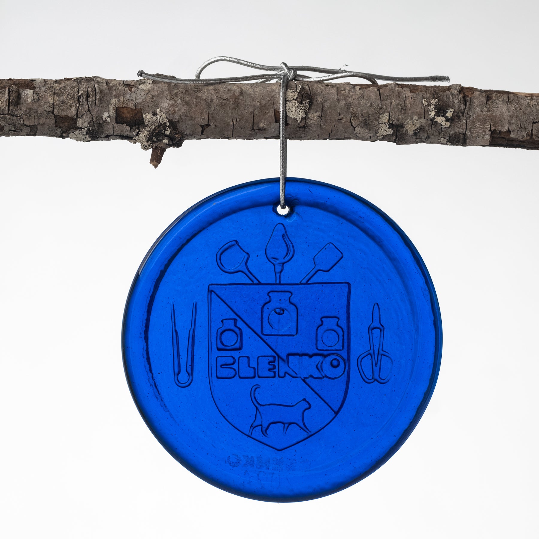 4" Blenko 'Coat of Arms' Suncatcher - Cobalt