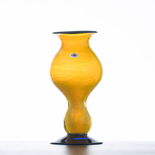 Large Footed Vase - Citrine with Cobalt