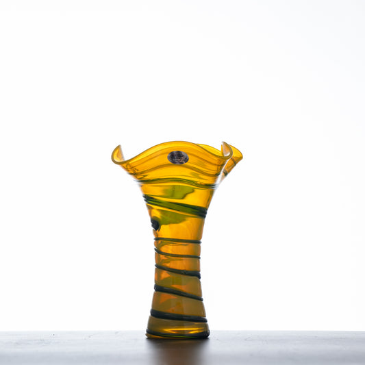 9926S Small Ruffled Vase - Citrine with Cobalt Wrap