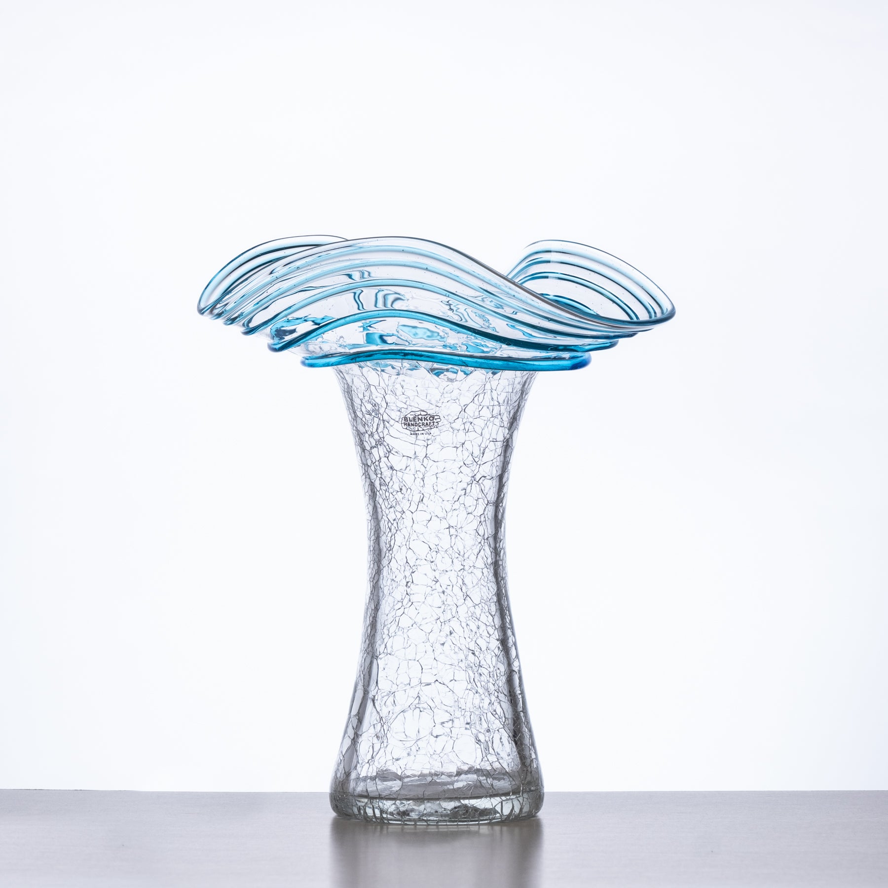 2613LC Large Crackled Oracle Vase - Crystal with Turquoise Wrap
