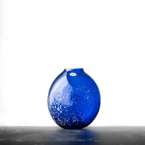 Squashed Vase in Cobalt with white frit