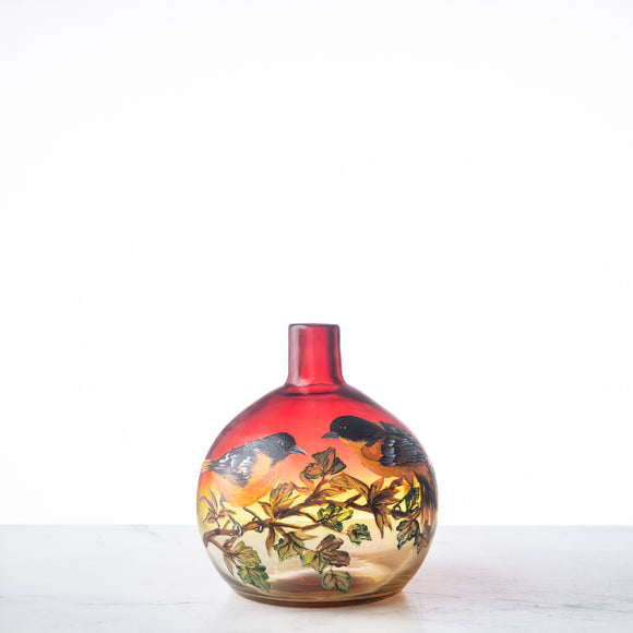 Tangerine Ball Vase with Orioles