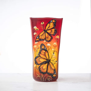 Tangerine Paper Bag Vase with Monarchs