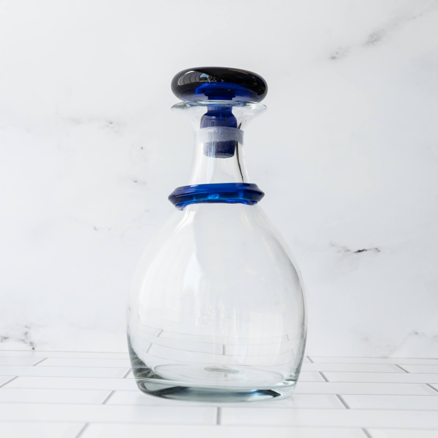 Product photo for Blenko 7619 Ring Decanter - Crystal with Cobalt