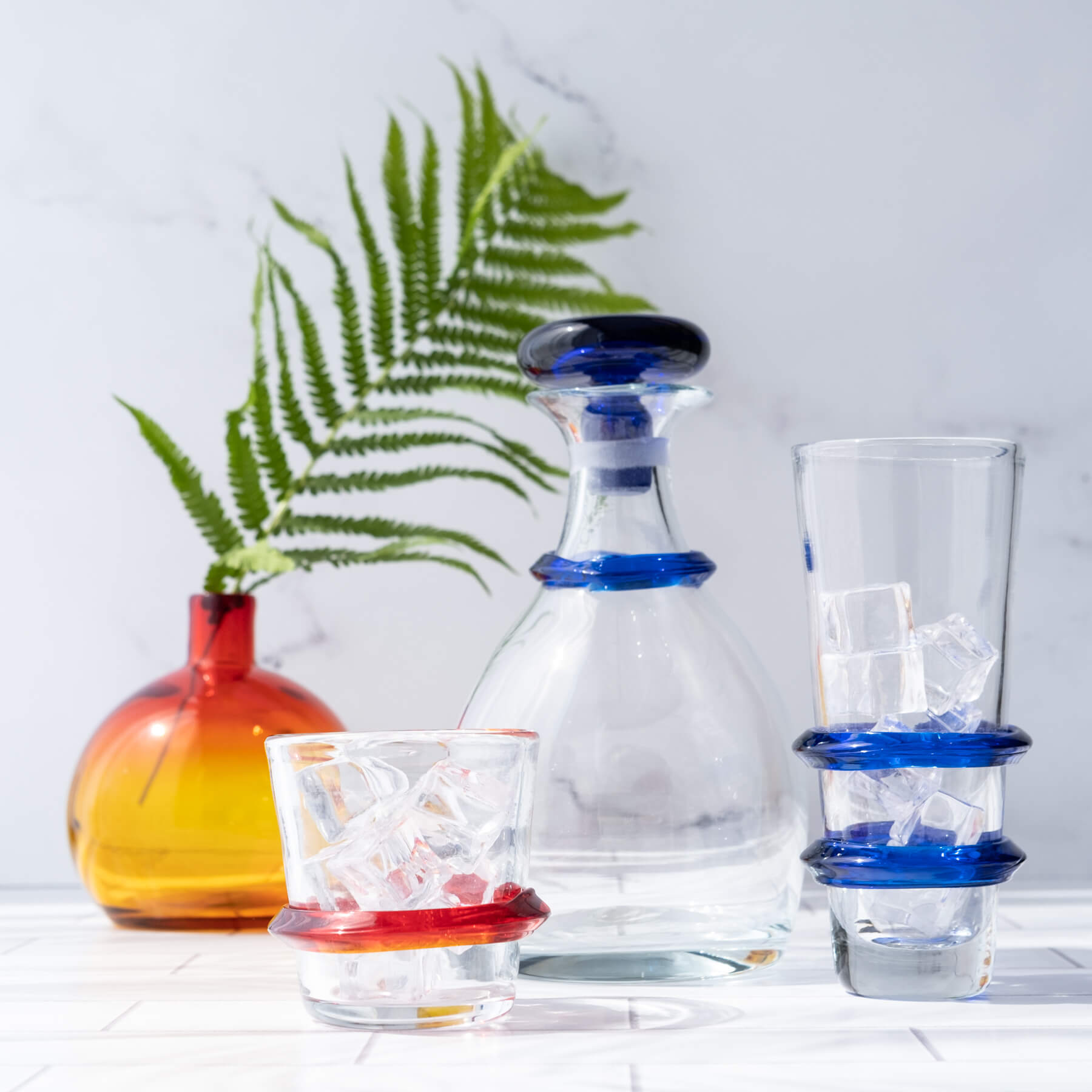 Product photo for Blenko 7619 Ring Decanter - Crystal with Cobalt