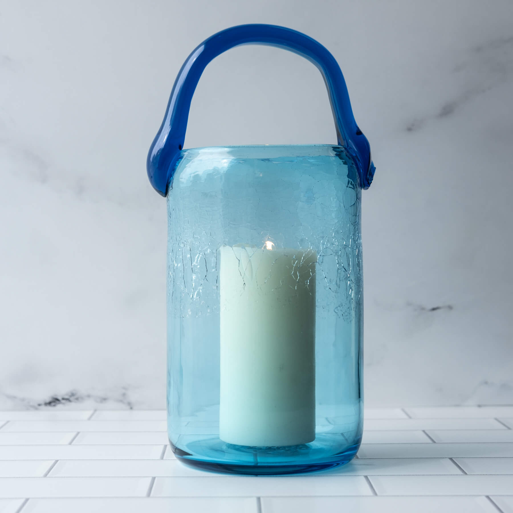 1823 Table Lantern - Ice Blue with Turquoise Handle