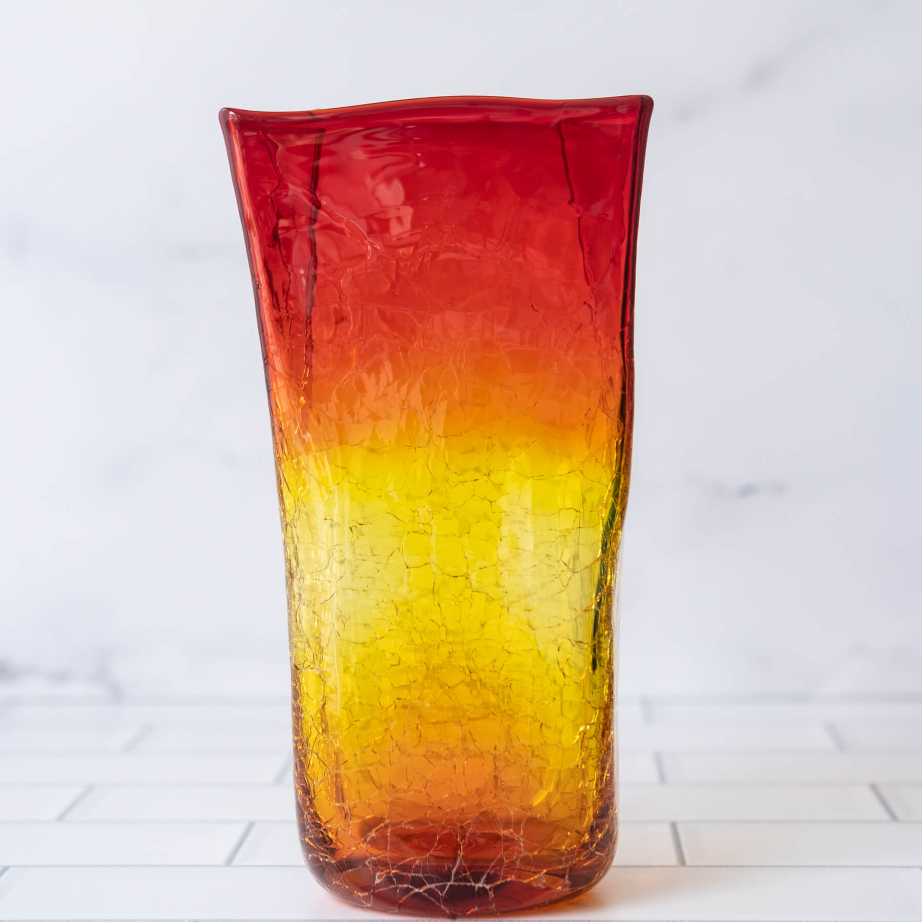 Tangerine Crackled Medium Paper Bag Vase