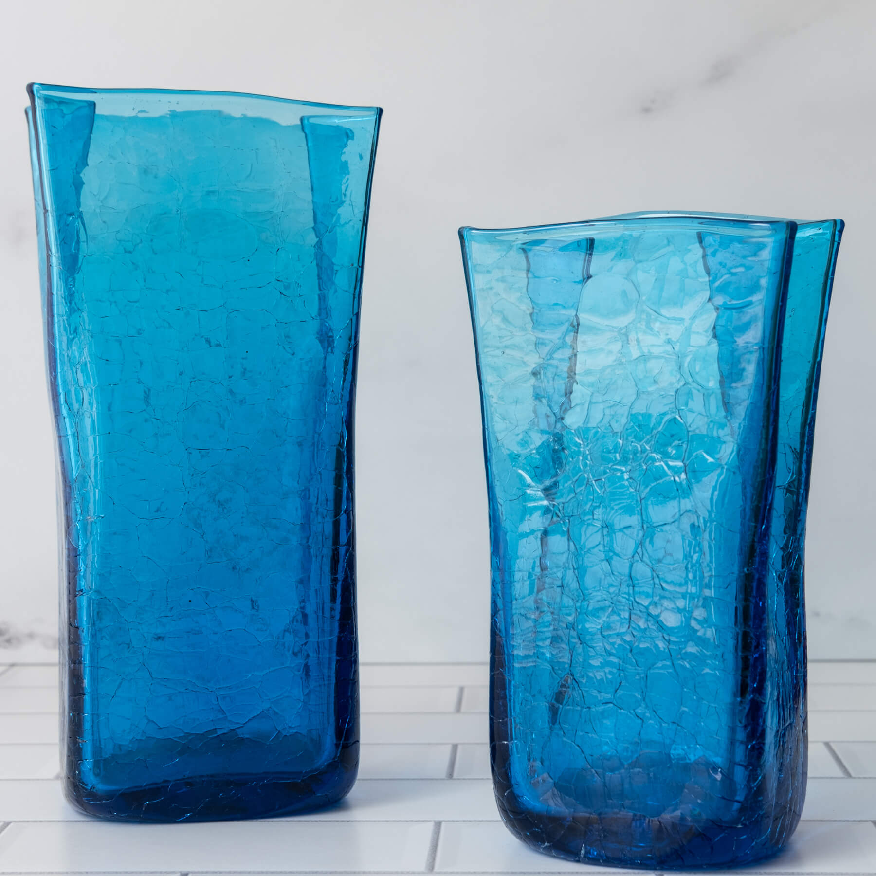 8813MC Crackled Medium Paper Bag Vase - Turquoise