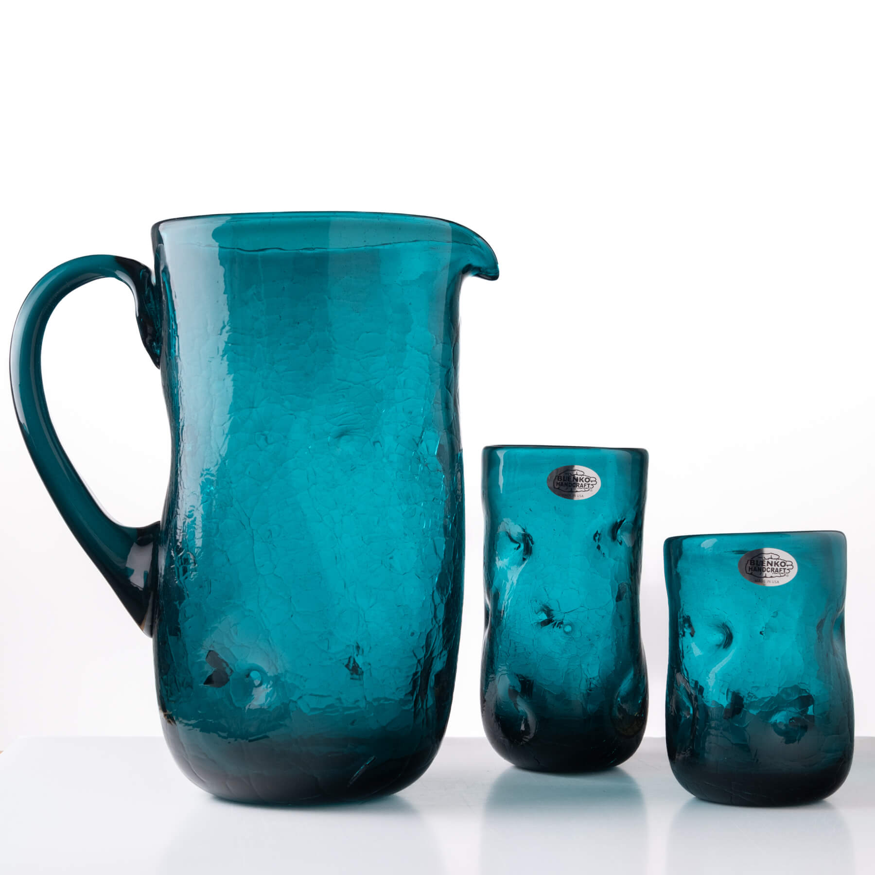 Cerulean Crackled Dimple Glasses and Pitcher