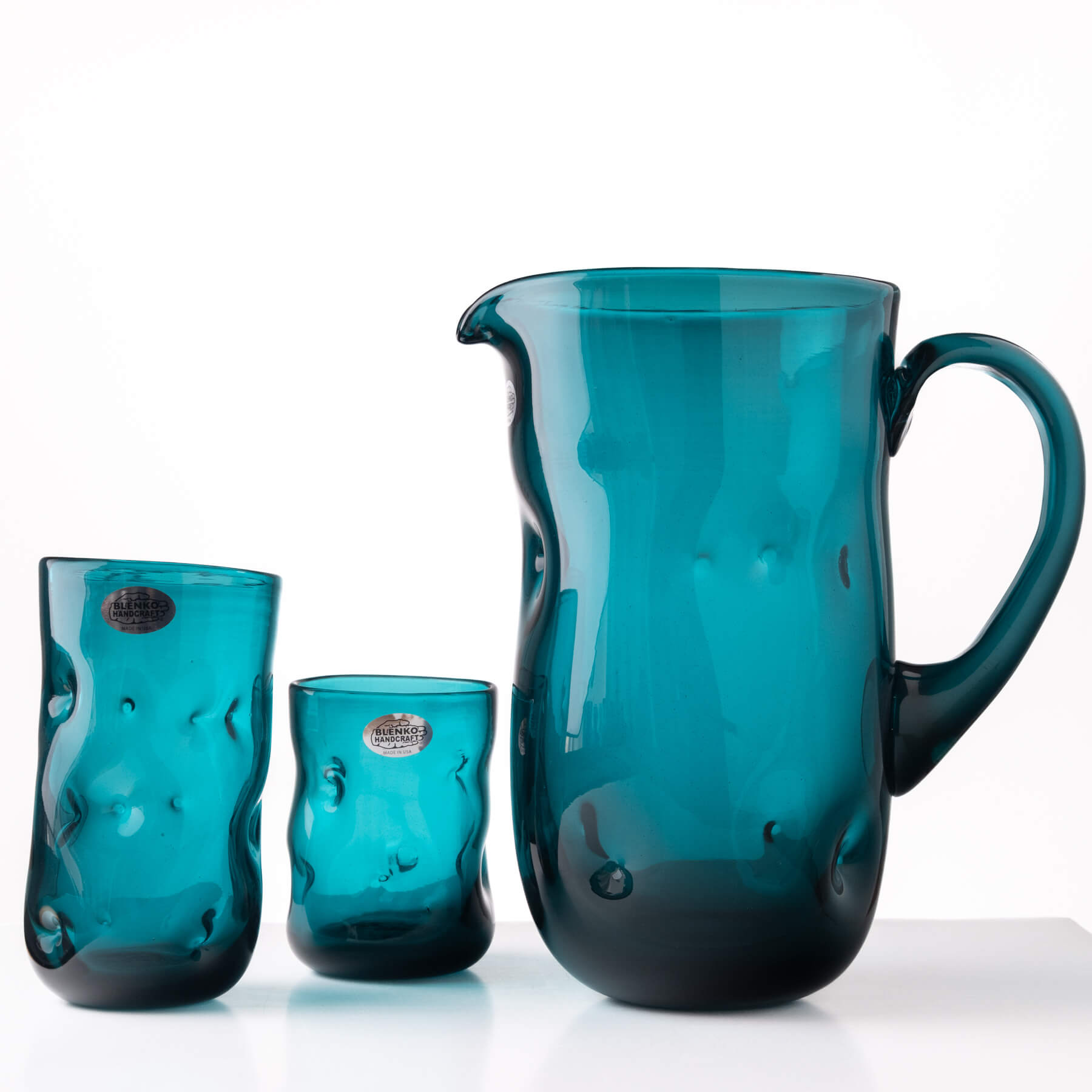 Cerulean Dimple Glasses and Pitcher