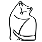 A minimalist black line art illustration of a cat in profile, shown on a solid white background.