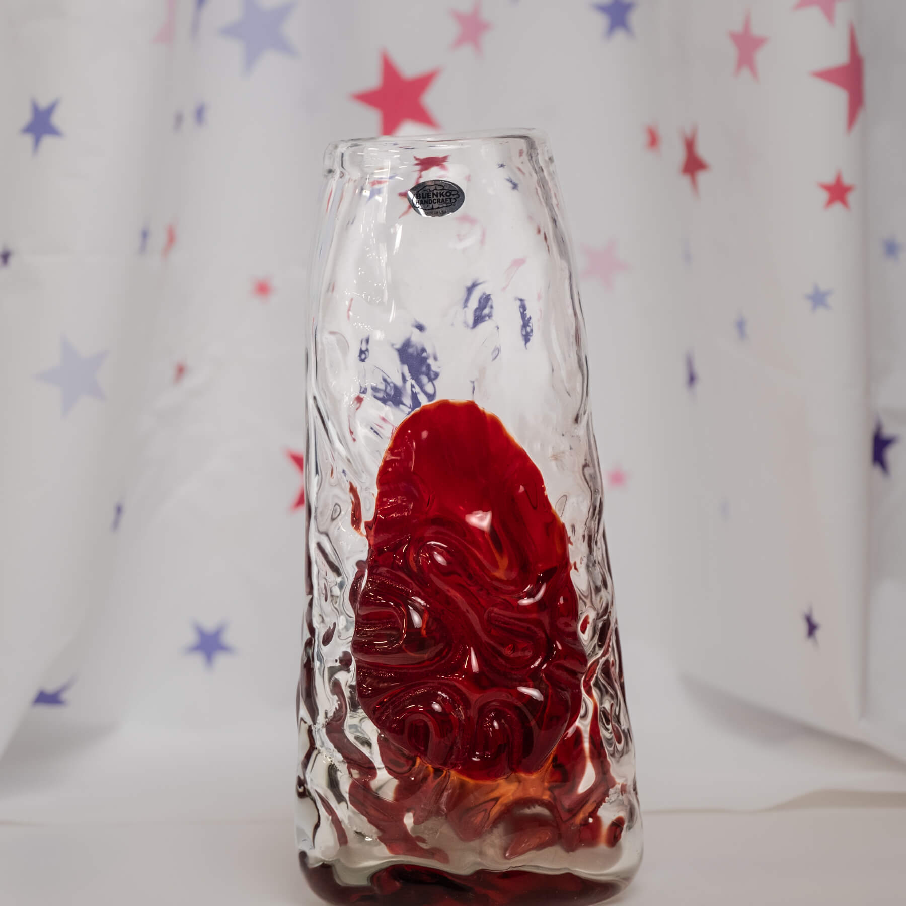 Textured Bullet Vase - Crystal with Ruby Dollops