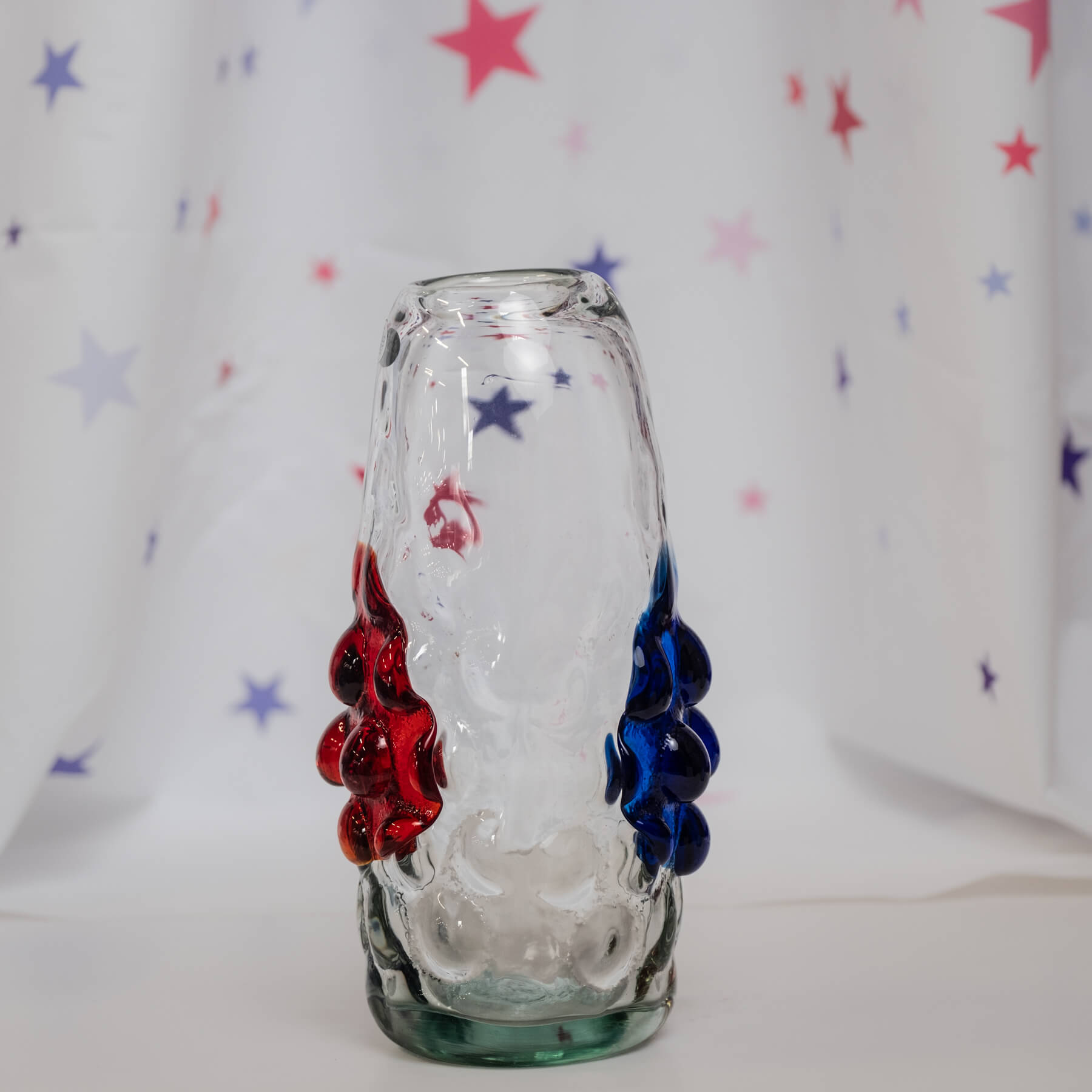 Textured Bullet Vase - Crystal with Ruby and Cobalt Dollops