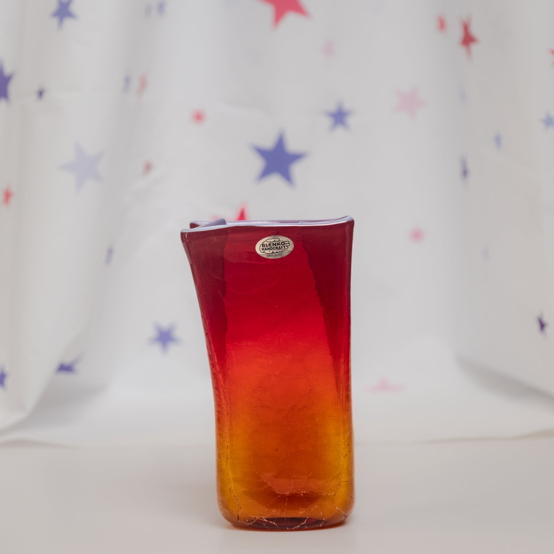 8813SC Crackled Small Paper Bag Vase - Tangerine with Experimental White