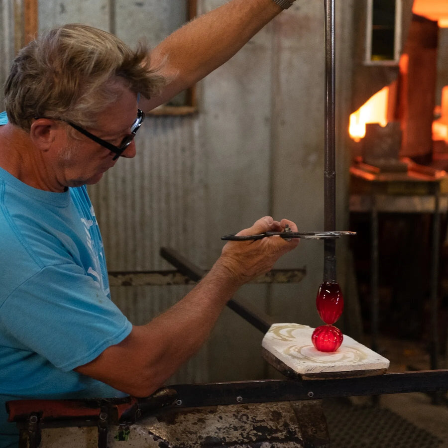 Shaping molten glass by hand at Blenko