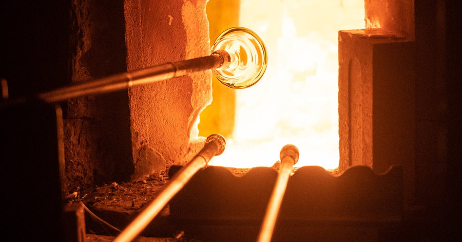 Molten glass being worked at Blenko today