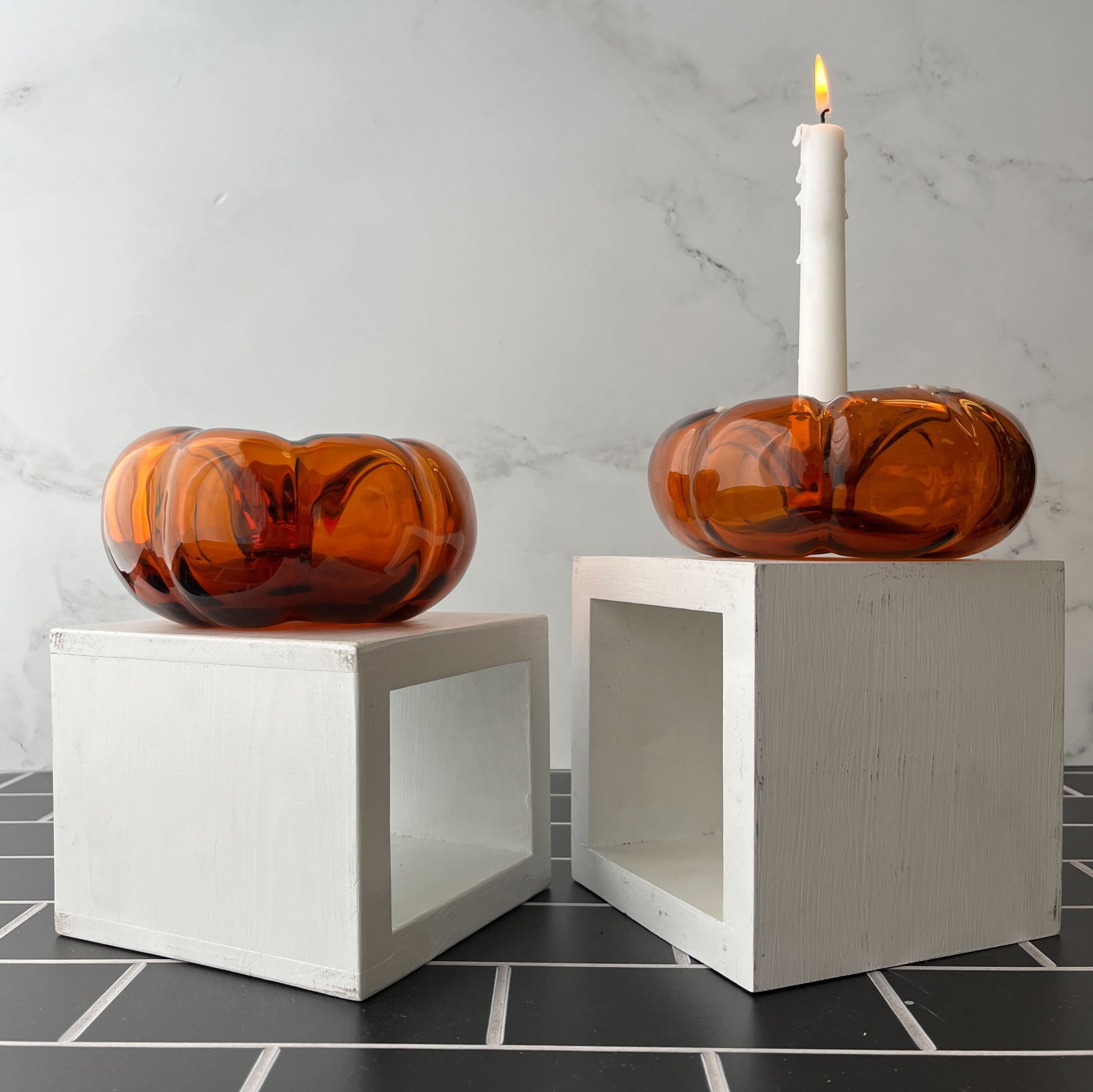 2323 Pumpkin Candleholder Pair - Topaz