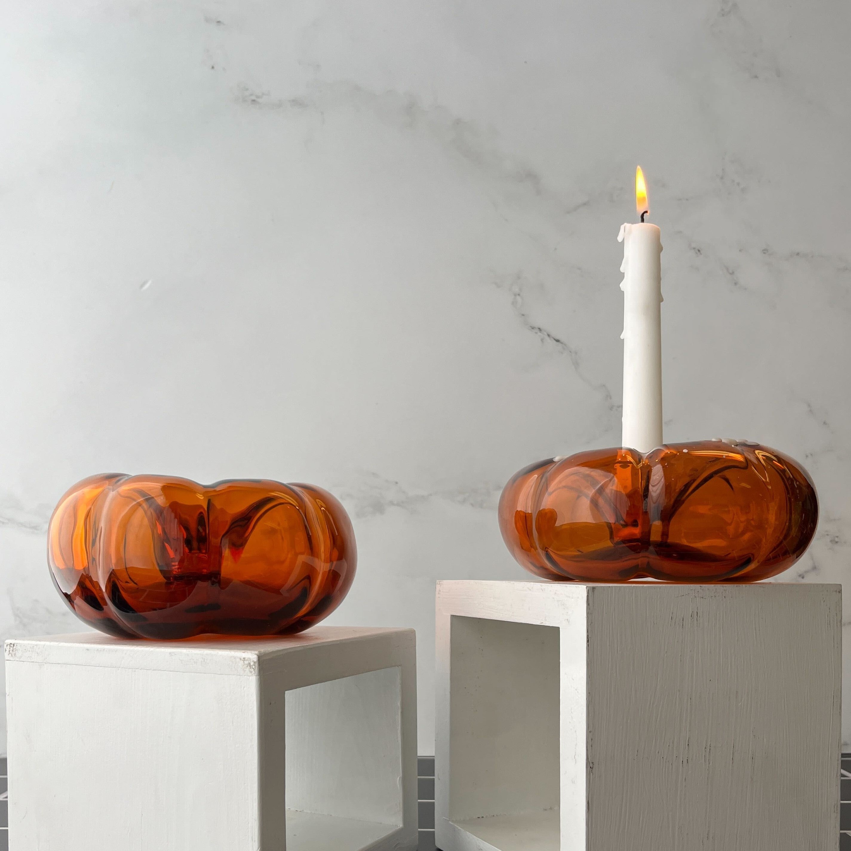 2323 Pumpkin Candleholder Pair - Topaz