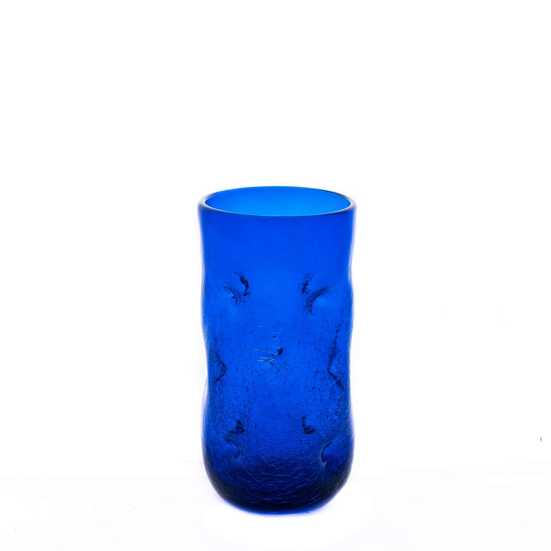 Product photo for Blenko 418LC Crackled Large Dimple Glass - Cobalt